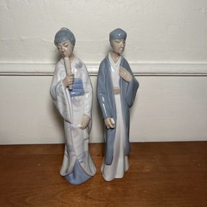 2 x Casades Porcelain Figure Geisha And Japanese Man Decoration RARE, 10” Rare